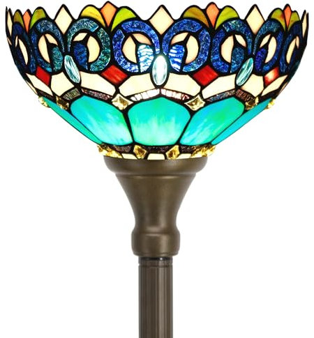 ZJART Tiffany Floor Lamp Torchiere Stained Glass Torch Lamp 12X12X70 Inch Antique Standing Corner Light (Blue Jewelry Baroque)