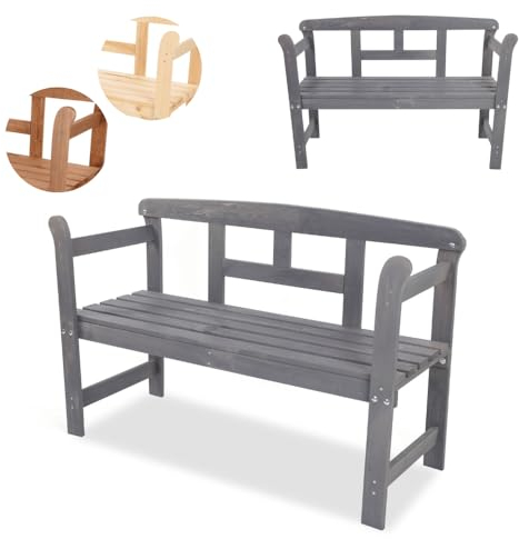 MODO24 Gartenbank aus Holz, Parkbank, Gartenmöbel, Sitzbank, Bank Friesenbank, Holzbank, 2-Sitzer, In- & Outdoor, Wetterfest, UV-beständig, FSC-Holz, Abmessungen 46x118x78 cm, Farbe: Grau imprägniert