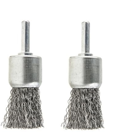 2 cepillos de alambre para taladro, vástago redondo de 1/4 de pulgada, cepillo de alambre abrasivo de 1 pulgada, cepillo de acero al carbono prensado de acero inoxidable para óxido, limpieza,