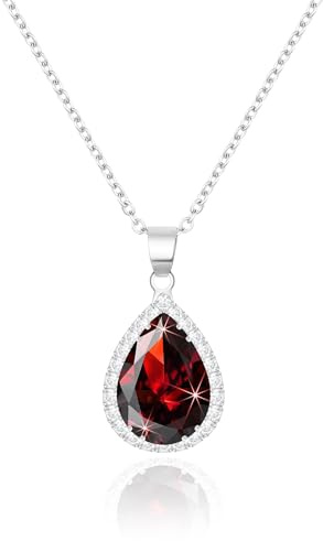 Linawe Collar rojo, collar de plata para mujer, collar con colgante, granate, diamante, cristal, colgante de plata, collar para mujer, conjuntos de joyas, joyería de moda