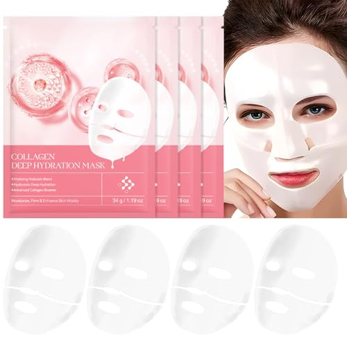Collagen Night Wrapping Mask, Masque Collagene Visage Peel Off Korean Face Mask pour Améliorer l'élasticité de la peau, l'hydrater, la lisser et la raffermir pendant la nuit (Rosa-4PCS)