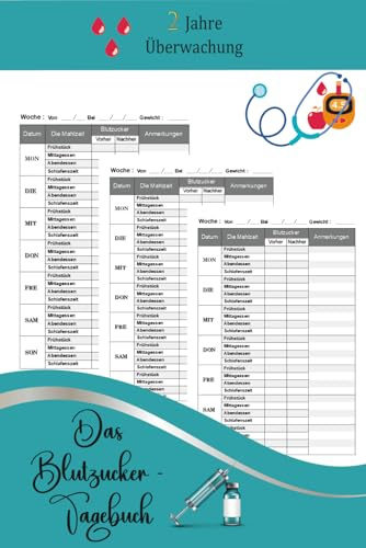 Das Blutzucker Tagebuch: Tagebuch für Diabetiker für 104 Woche (2 Jahre) zur täglichen Überwachung von Blutzuckerwerten - und Insulinwerten mit ... -typ 1 - Geschenk für Diabetiker . 08