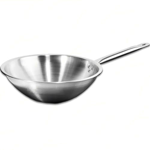 Sicignano | Padella Wok Ø30 cm, Acciaio Inox 18/10 con Triplo Fondo, per Gas Elettrico Induzione Vetroceramica, Linea Master – Made in Italy – per Ristorazione e Uso Domestico