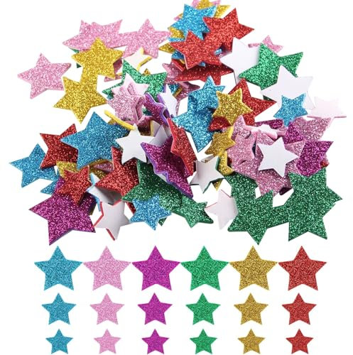270 Stück Glitzersterne Zum Aufkleben,Sterne Basteln,Moosgummi Aufkleber Sticker,Basteln Glitzer Selbstklebend Stern,Aufkleben Foam Glitter,Glitzersterne Schaumstoff,Sternenaufkleber Weihnachten