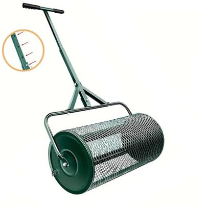 BOPIES Esparcidor de Compost y esparcidor de turba Esparcidor de césped y jardín con Rodillo Antideslizante Tierra Vegetal, estiércol, mantillo, esparcidor de aderezo(Verde,37.7in)