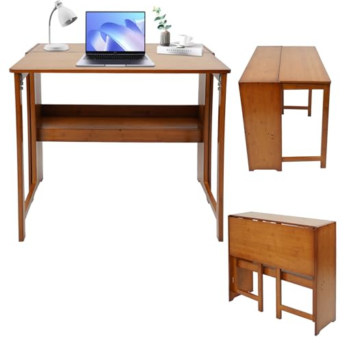 DHQCQL Klappbarer Schreibtisch Klappschreibtisch, Sekretär Schreibtisch mit Regal, Faltbar Computertisch Klein Arbeitstisch Klappbar für Home Office, Platzsparend, 83 * 54 * 76cm (Bräune)
