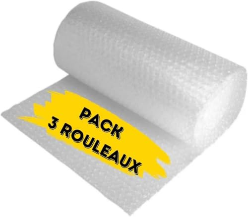 Rouleau de Papier Bulle Transparent | Kit Eco de 3 Rouleaux de 4m | Largeur 50 cm | Protection Vaisselle et Objets Fragiles | Déménagement - Expédition | Résistant et Polyvalent (4 mètres)