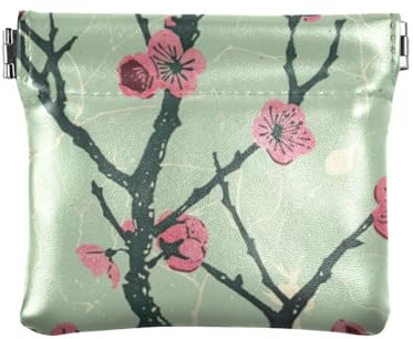 Style chinois Fleur de prunier Vert Peinture à l'huile PU Cuir Petite pièce Portable Mini Porte-cartes Portefeuille pour femme, Peinture à l'huile verte de fleur de prunier de style chinois, 1 size,