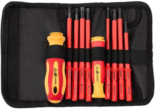 10Pcs Electricians Tools Set, Interchangeable Insulated Screwdriver Set, High Hardness Electric Screwdrivers for Electrical & DIY Projects