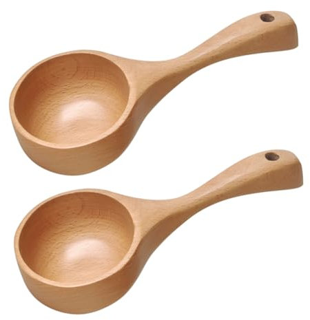 Holibanna Wood Spoon and Coffee Bean Spoons Set, 2pcs Wooden Rice and Water Ladles for Kitchen Use, Natural Wood Material, Suitable for Cooking and Serving