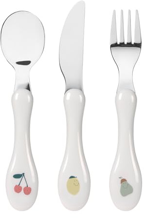 LÄSSIG Set de couverts 3 pièces pour enfants cuillère, fourchette, couteau, acier inoxydable, manche en plastique/Cutlery Happy Fruits