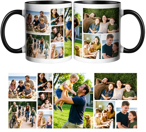 CWYW Mug Café Personnalisable Avec Photo Mug Céramique Personnalisee Mug Personnalisée Avec Collage 9 Photos/Logo Cadeau Original Personnalisé Pour La Famille, L'anniversaire, Les Noces