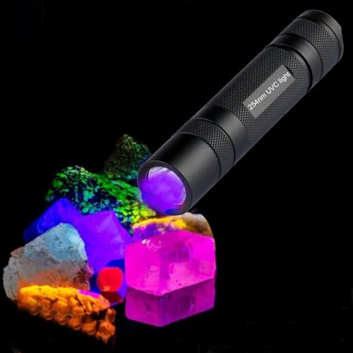 wondsunson Max 160mW Powerful Shortwave UV LED Flashlight, 254nm UVC Ultraviolet Light for Fluorescent Minerals