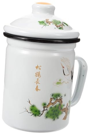 CONGARTENO Taza De Té De Esmalte Colador y Patrón Retro De Grulla Taza De Agua Multifuncional Para Hogar Oficina Capacidad Adecuada Para Preparar y Almacenar Té