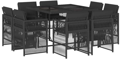 vidaXL Garten Essgruppe 9-TLG., Gartenmöbel Set Tisch mit 8 Stühle, Gartengarnitur mit Kissen, Sitzgruppe Essgarnitur Terrasse, Schwarz Poly Rattan