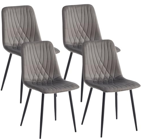 Artist Hand Set of 4 Dining Chairs for Dining Room Living Room, Velvet Fabric Kitchen Chairs Set with Upholstered Seat Solid Backrest Metal Legs, Grey