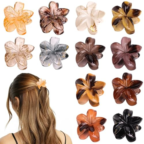 Paquete de 12 pinza pelo flor, pinzas para el cabello con flores, pinzas para el cabello con flores hawaianas, garra de flor de plumeria, cabello rizado fino y grueso para mujeres, pinz