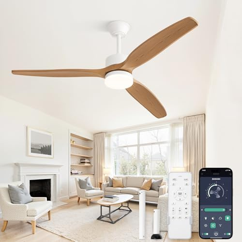 ZMISHIBO Ventilador de Techo con Luz 132cm,3 Aspas ABS Efecto Madera,Motor DC Silencioso,3CCT 3000K-6000K,6 Velocidades,Inversión Verano/Invierno, Control APP y Mando,Temporizador2/4H