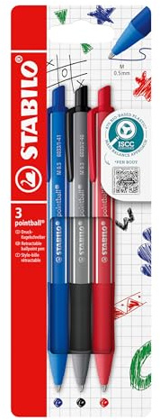STABILO - Druck-Kugelschreiber - pointball colorful - 3er Pack - ultramarinblau, dunkelgrau, rostrot