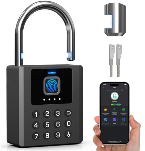 Anweller Vorhängeschloss Fingerabdruck mit Zahlencode – wetterfestes Zahlenschloss mit starkem 8 mm Bügel– für Tore, Zäune, Schuppen, Garagen, Garten & Spinde