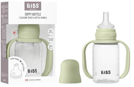 BIBS Vaso de Entrenamiento 150 ml - Antigoteo para Niños con Asas de Fácil Agarre & Boquilla Suave de Silicona - Aprendizaje sin BPA para Bebés (0+ Meses) - Sage