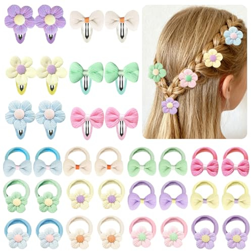36 st Baby Hårsnoddar, Mjuka Elastiska Hårband och Hårklämmor med Rosetter och Blommor, Hårtillbehör i Pastellfärger