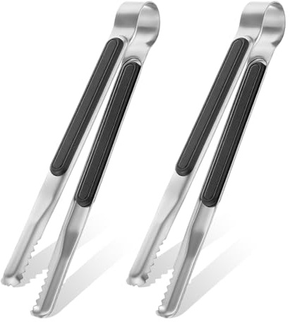 2 PCS Metal Kitchen Tongs 8.78 Stainless Steel Food Tong with Non-Slip Grip Non-Stick Cooking Heat Resistant BBQ Tong for Cooking Salad Grilling Home Kitchen (Silver)