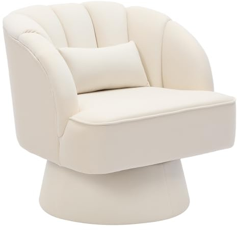 GarveeMore Sessel Wohnzimmer 360 ° Rotatable, Sessel Schlafzimmer, Runder Armlehnensessel, Mit Bandbreiten Gefüllte, Flauschige Samtstil Für Wohnzimmer Im -Office-Waiting-Raum, Weiß