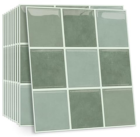 Celestdeco Sage Green Self Stick Tile Stickers 10Pc Bath Waterproof 30x30cm