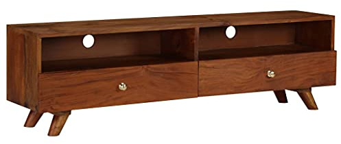 HETFTJN TV Lowboard aus massivem Altholz 140x30x40 cm Retro Fernsehtisch mit 2 Fächern und 2 Ablagen Handgefertigtes Sideboard für Wohnzimmer Flur und Schlafzimmer