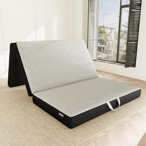 ROXGOX Memory Foam Foldable Mattress Single Size, Portable Guest Floor Folding Bed, Adults Sleeping Pad For Camping, Travel, Yoga, Breathable & Washable Sofa Bed Mattress (190x90x10CM)