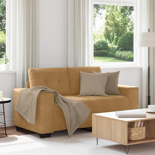 RMIHSJG Zweisitzer-Sofa Braun 120 cm Samtstoff Relaxsofa mit gepolsterten Sitzen und Metallgestell für Wohnzimmer Schlafzimmer