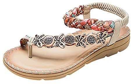 YIzdegg flip flops damer sommar – tåsandaler glitter sandaler boho sandaler eleganta flip flops fotbädd skor platta tåseparator mjuka sommarskor avslappnade öppna utomhussandaler, Beige, 37