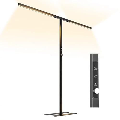 SOLLA LED Augenpflege Einstellbarer Doppelkopf Stehlampe Büro Tageslicht Upgrade, Bürolampe Stehlampe Uplight und Downlight, dimmbar, 30W+60W UGR≤16, Geeignet für Büros, Bibliotheken,Konferenzräume