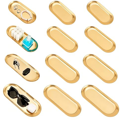 INTERWARM 12 Stück Goldene Dekoschale Serviertablett Set Aus Edelstahl Größe 4 Goldfarben Zum Servieren Kosmetik Organizer Dekoration Schminktisch Badezimmer