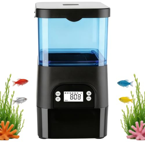Teichfutterspender Automatisch 2.8L Wetterfester Futterautomat für Außen | Koi-Futterspender mit LCD-Display, Programmierbar 1-6 Mahlzeiten/Tag, Automatischer Fischfutterautomat Für Teich & Aquarium