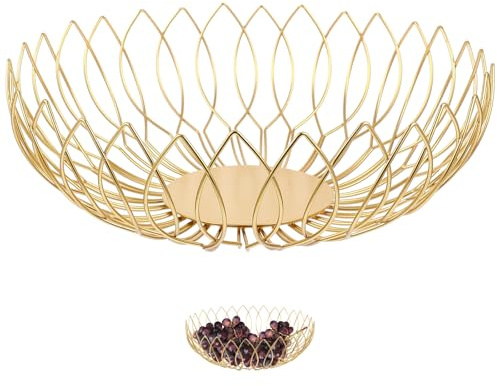 NESTINGHO Frutero Metálico Dorado Pequeño Diseño Hueco, Cesta de Alambre para Almacenar Frutas y Snacks, Organizador Compacto para Cocina y Sala de Estar