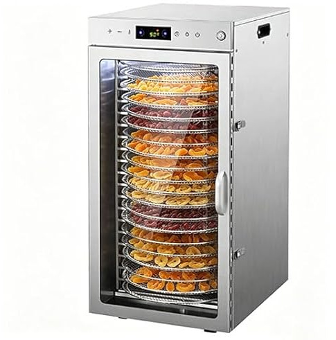 Roterande mattork i rostfritt stål med 20 brickor, 1600W torktumlare med 30-90°C justerbar termostat och 24-timmars timer, 360° effektiv torkning, torkningsmaskin.