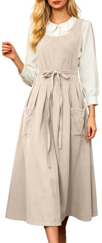 Vestido tirolés para mujer, Oktoberfest, moda tradicional, encaje, falda midi, delantal, disfraz con cordones, vestido tradicional tirolesa, delantal, vestido midi Oktoberfest, O Khaki, Talla única