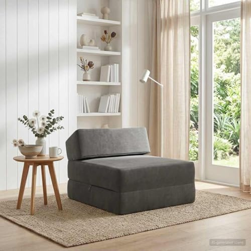 LoogCape Fällbar soffa säng mörkgrå 60 x 70 x 41 cm tyg, vikbar bäddsoffa med sovfunktion, stoppning för vardagsrum, gästrum, platsbesparande soffa med avtagbart överdrag