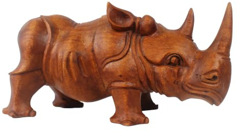 Woru Nashorn Holzfigur aus Soar Holz handgeschnitzt Deko 30 cm | Handgeschnitztes Nashorn aus Soar-Holz aus Bali als kraftvolle Tierfigur mit natürlicher Ausstrahlung.