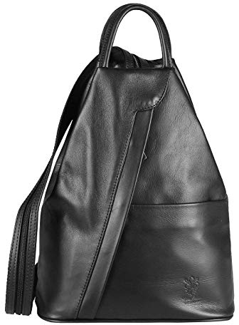 OBC Made in Italy Damen echt Leder Rucksack Minirucksack Lederrucksack Tasche Schultertasche Ledertasche Daypack Backpack Handtasche Nappaleder (Schwarz)