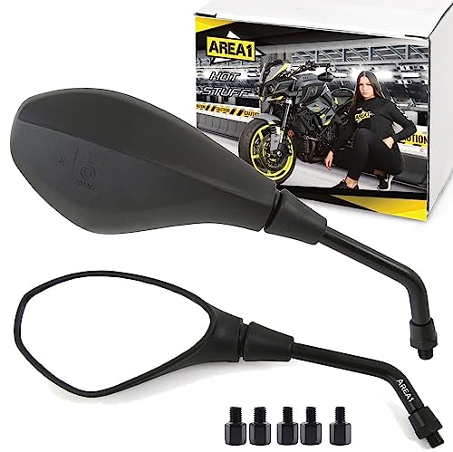 Area1 Specchietti Specchietto Moto Omologato Universali Retrovisori per Moto Omologati (2xM10 filetto destro) compatibili con