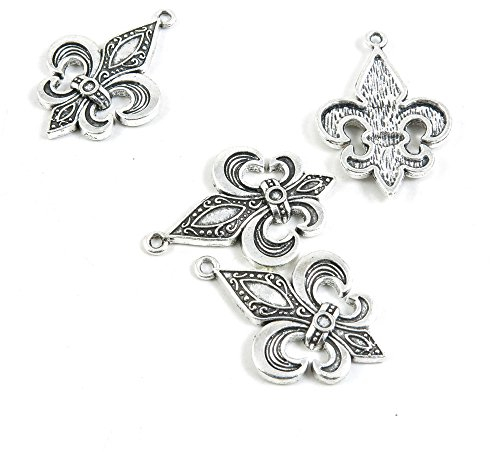 G0RB7L Charm-Anhänger mit Fleur de Lis Iris Lilie, Antik-Look, Silberfarben silberfarben antik-optik