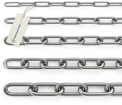 Edelstahl V4A Kette, 20,0 Meter, 6 mm Materialstärke, langgliedrig | 312,5 kg Maximalbelastung, rostfrei, poliert, ähnlich DIN763 -Tecklenborg Kegel GmbH