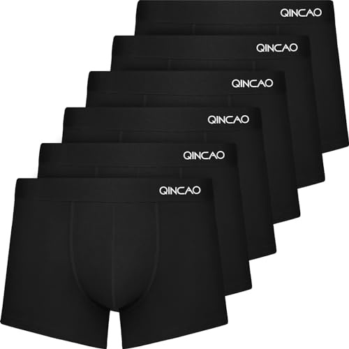 QINCAO Men's Boxer Shorts, Pack of 6 without Scratching Patches, Underwear, Boxers, Cotton (Size S - 4XL)