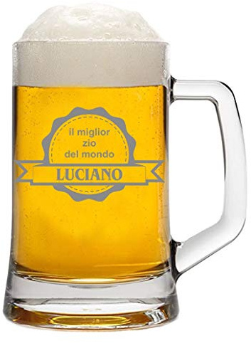 bubbleshirt Boccale da Birra Personalizzato con Nome Incisione Zio - Il miglior Zio del Mondo - Evento - Idea Regalo Zio - Bicchiere in Vetro Chiaro, ca 50 cl