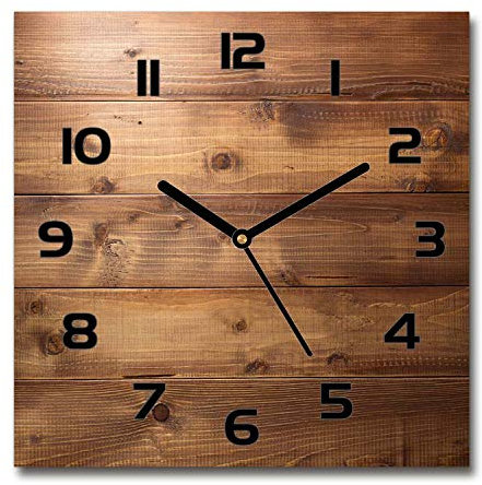 Tulup Glasuhr - 30x30cm - Schwarze Zeigern - Wanduhr Wandkunst Bild Gehärtetem Glas Uhr Echtglas Küche Wohnzimmer - Hölzerner Hintergrund