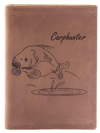 FFelsenfest Leder-Ausweismappe mit Fisch-Motiv Carphunter I ca. 16,5x11x1cm