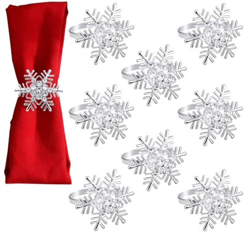 Angoily 8 Stücke Serviettenringe Weihnachten Silber Serviettenringe Schneeflocke Für Winterdeko Weihnachten Tisch Hochzeit Urlaub Abendessen